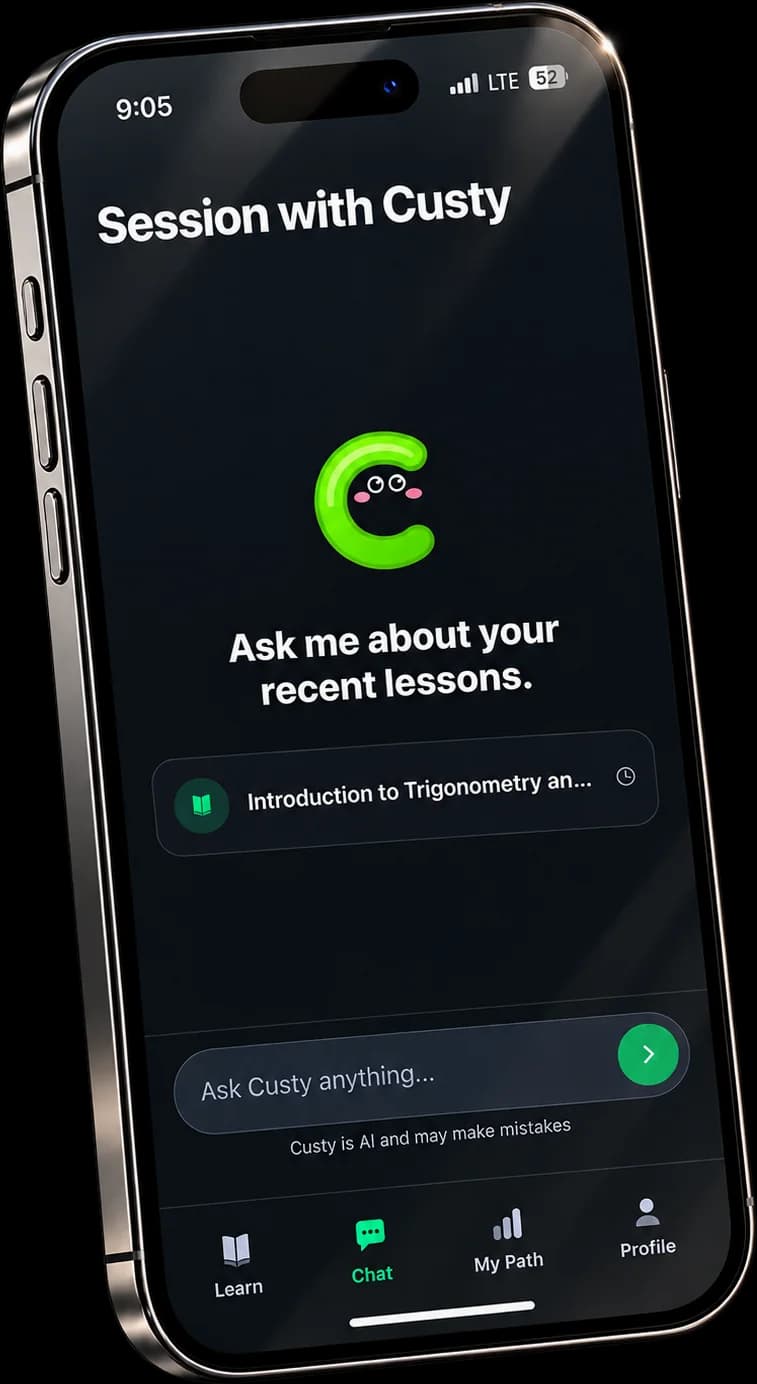 Custodia Learn app, chat session with the Custy AI tutor
